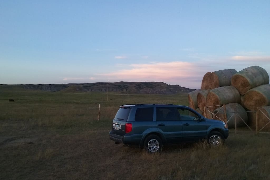 Drive up to the camper, which has a well-placed wind break to keep things calm inside on those gusty ND days.