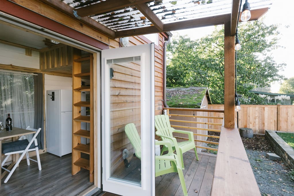 Cedar deck will extend your tiny experience outside
