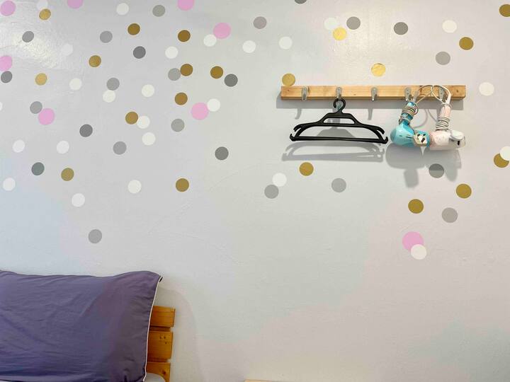 Room 3 with queen bed
-equipped with air conditioner
-bedside table, desk & chair
