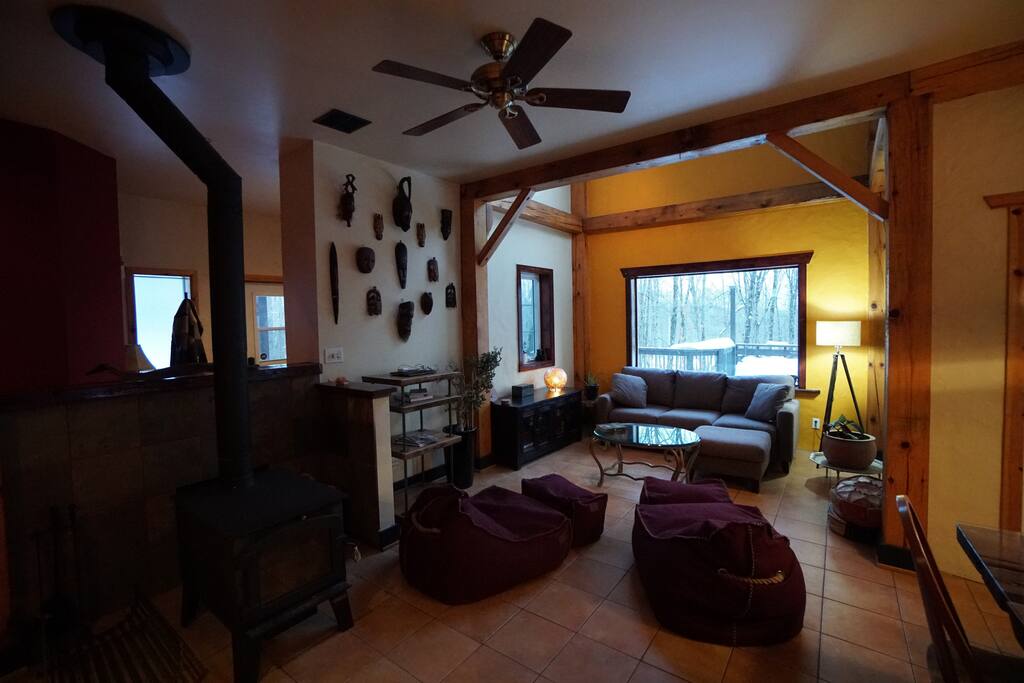 Living Room with large Wood Stove