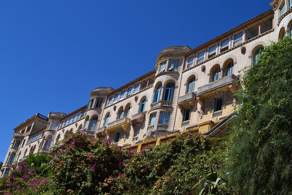 The Riviera Palace colossal, majestic Belle-Epoch architecture with its gargoyles - Overlooking the mediterranean.