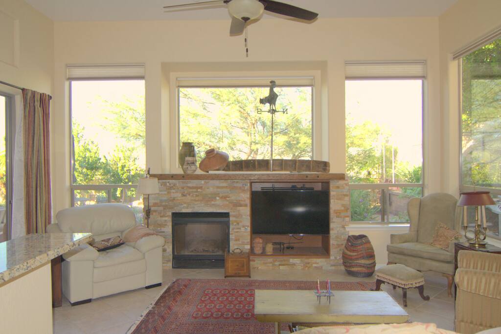 Second living room with cable, Roku, internet and a fireplace
