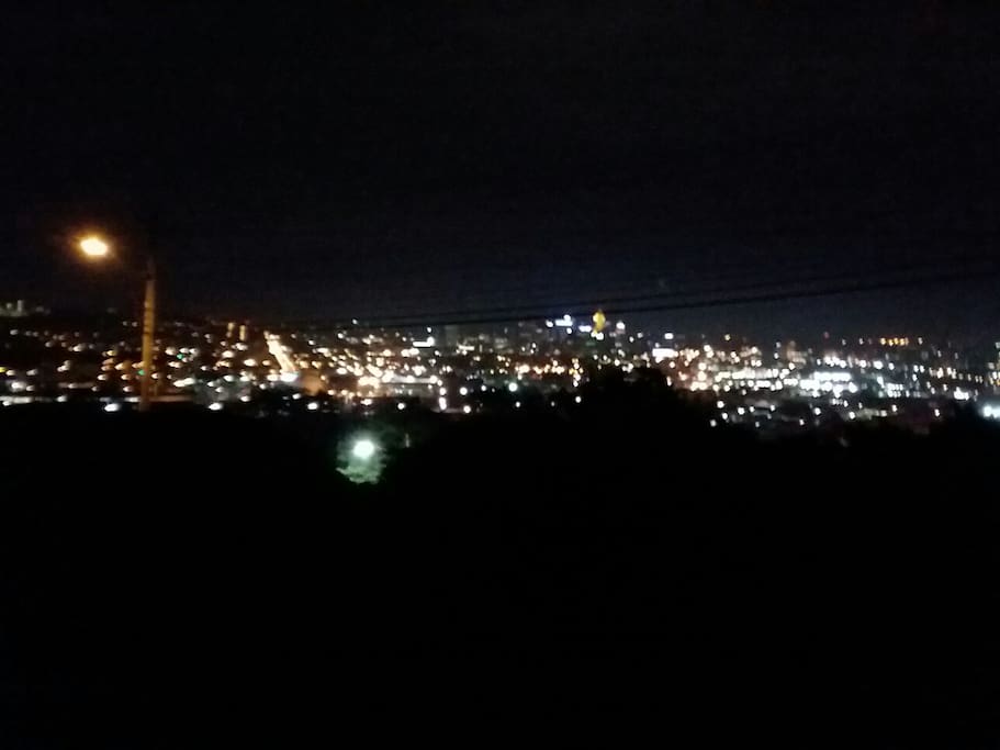 Cincinnati's amazing night skyline viewed from patio.