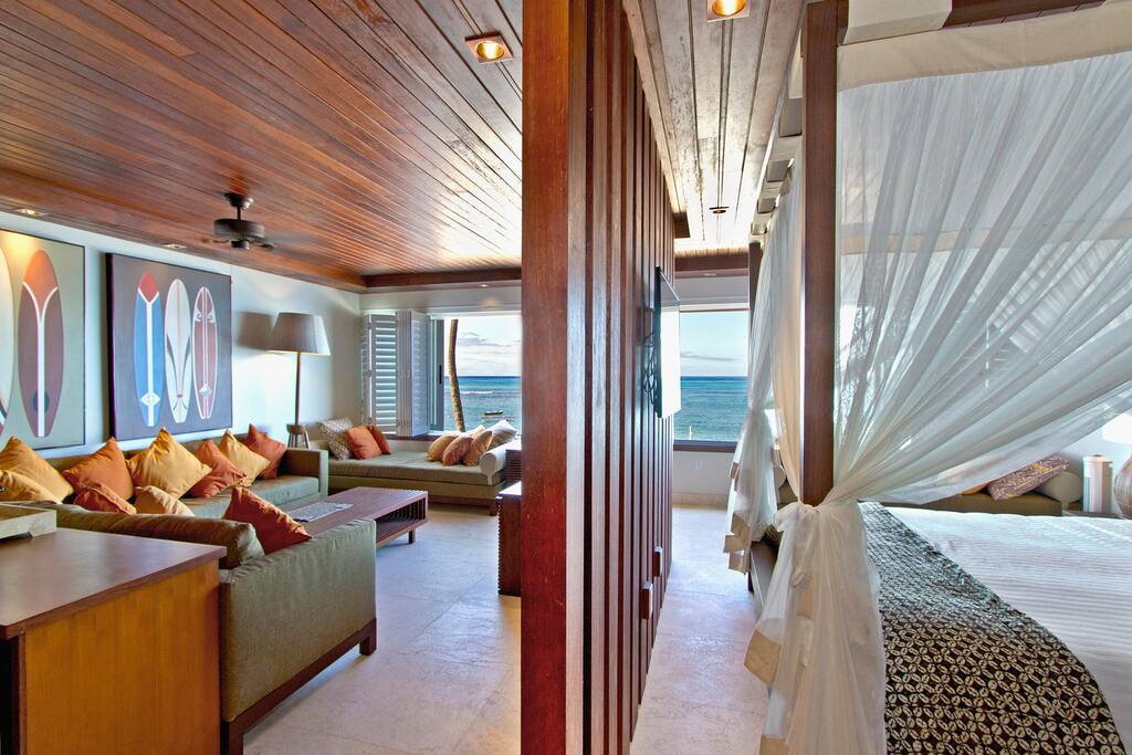 The large studio has a divided areas for between sleeping and living