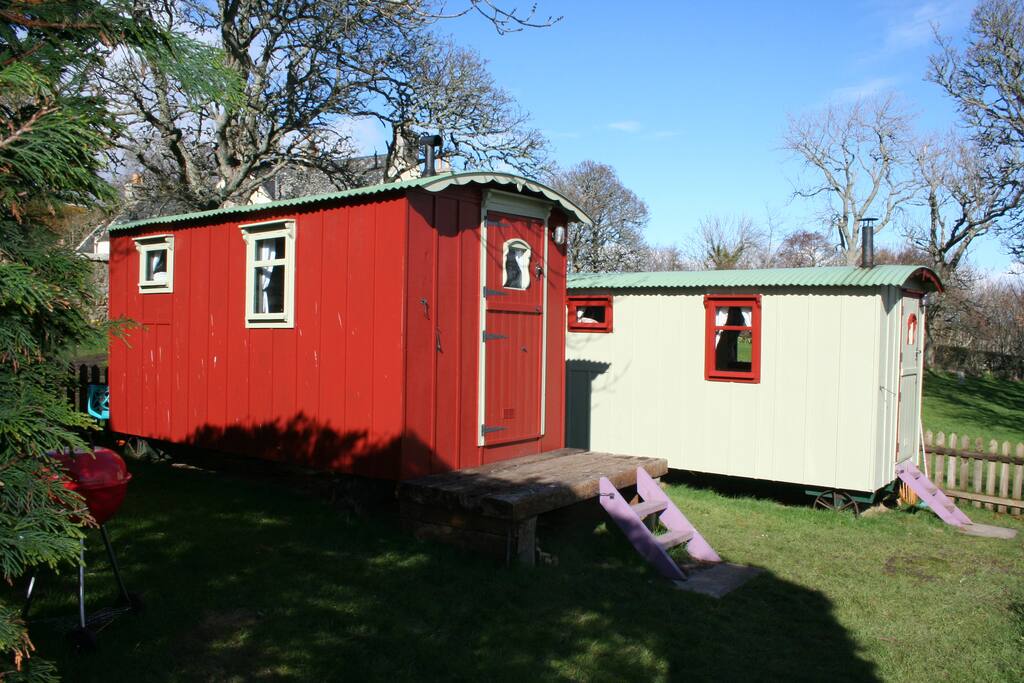 Side view of huts