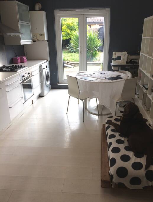 Kitchen area overlooking garden.