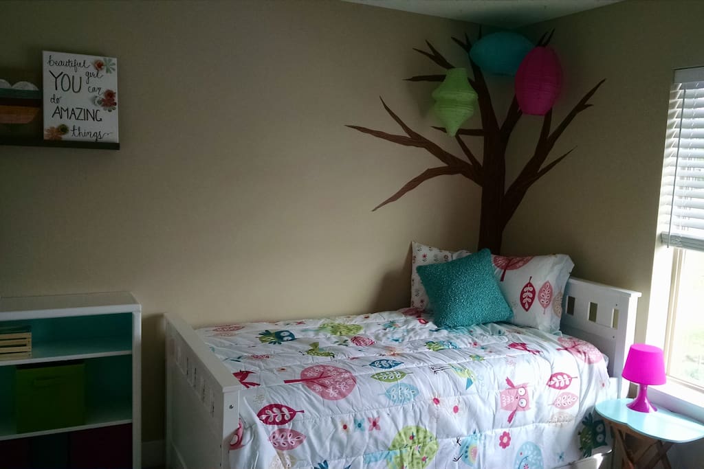 Bedroom. This is a trundle bed, so an extra bed pulls out from underneath.