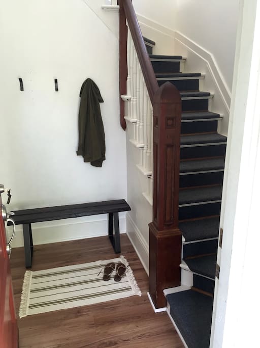 Private front entrance includes easy storage for a bike, shoes and jackets.