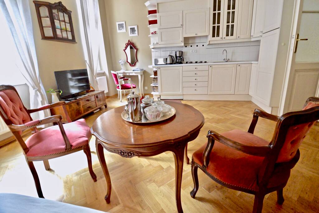 Kitchen and Living room.