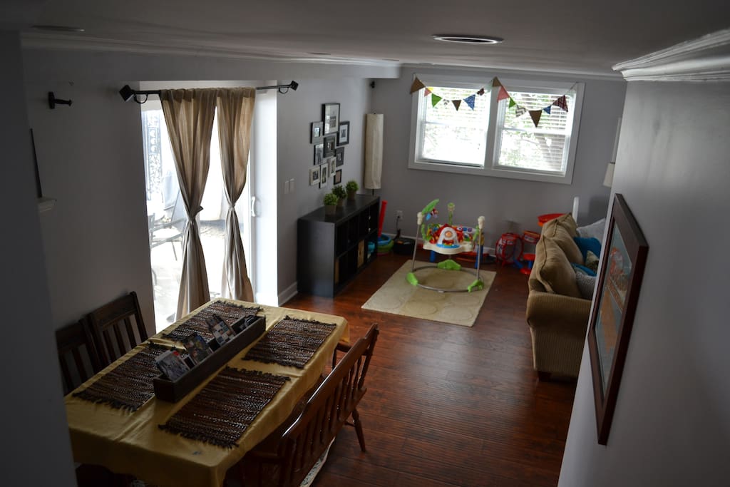 downstairs family room (this view is coming down the steps from the kitchen)