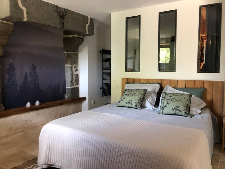 غرفة النوم مع السرير في 160 وخلف دش زجاجي