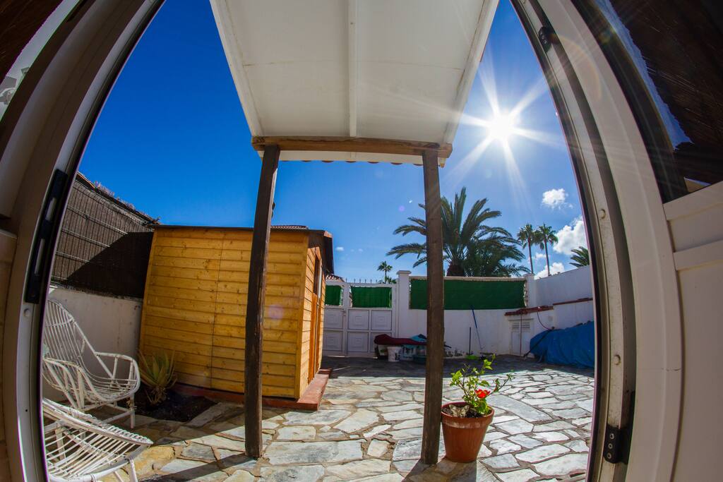 Sunny private terrace and garden.