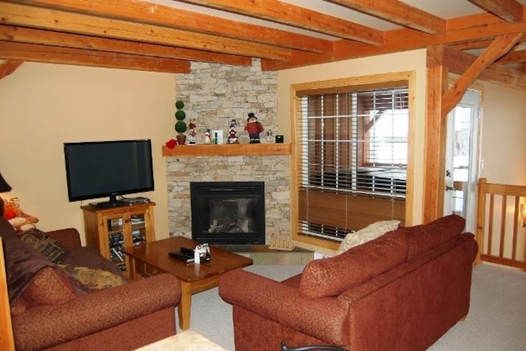 Cozy lounge area with fireplace