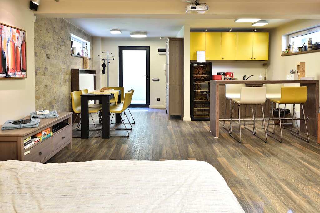 View from the bed towards the private entrance.