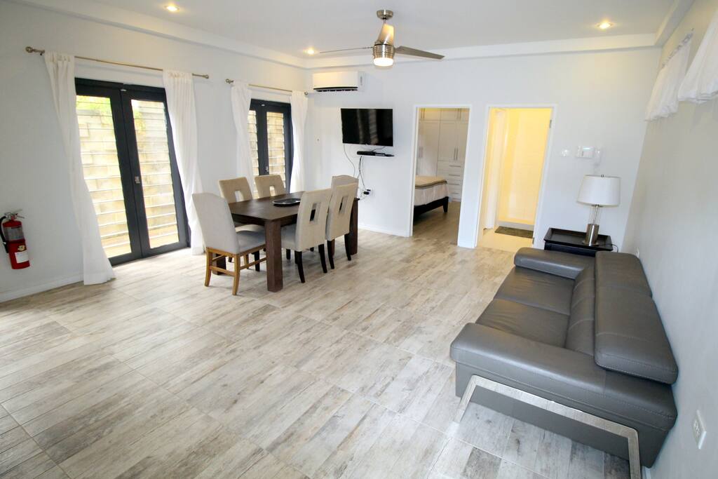 Doors on far side can be opened to access the outdoor area and washer/dryer