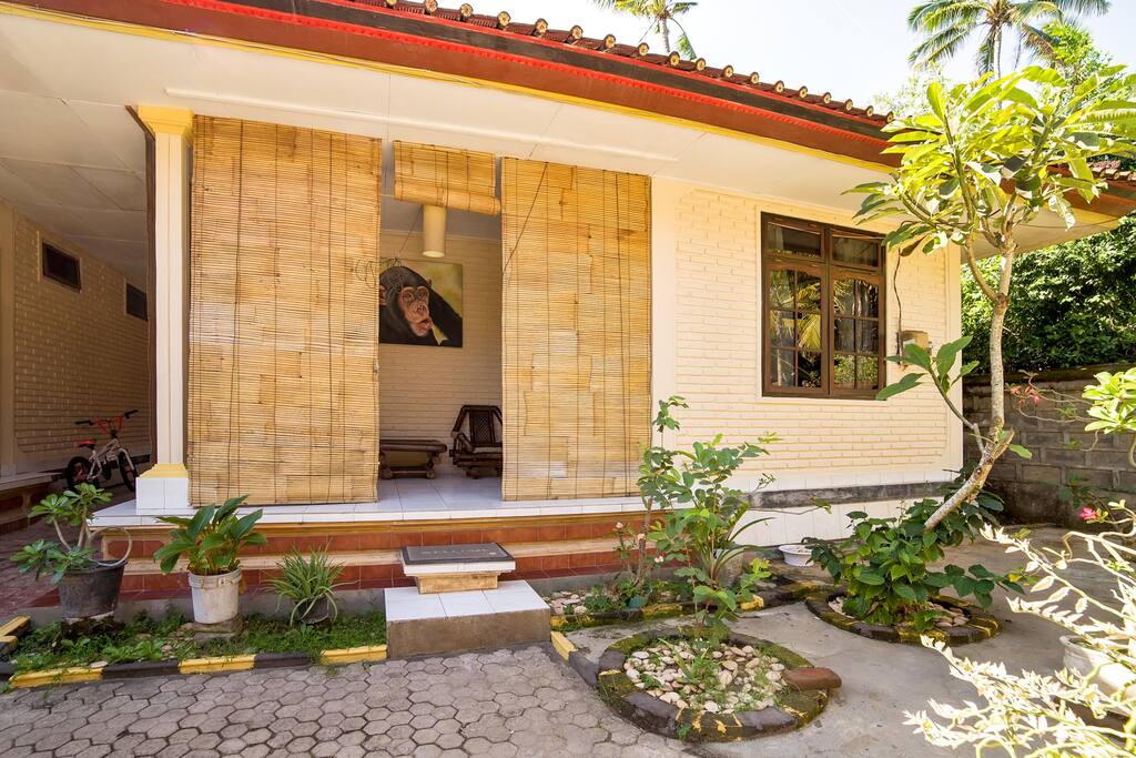 Private renovated patio with sitting area.