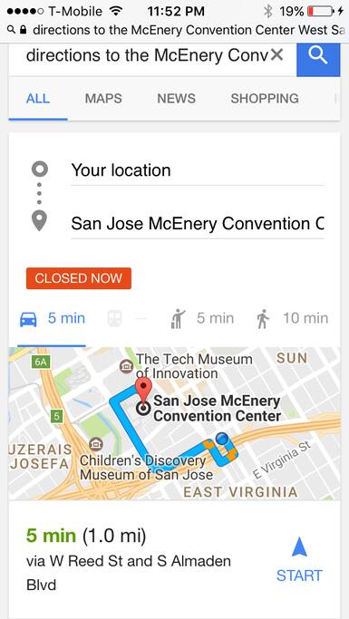 10 minute walk to main Convention Center, 5 minute walk to South Hall.