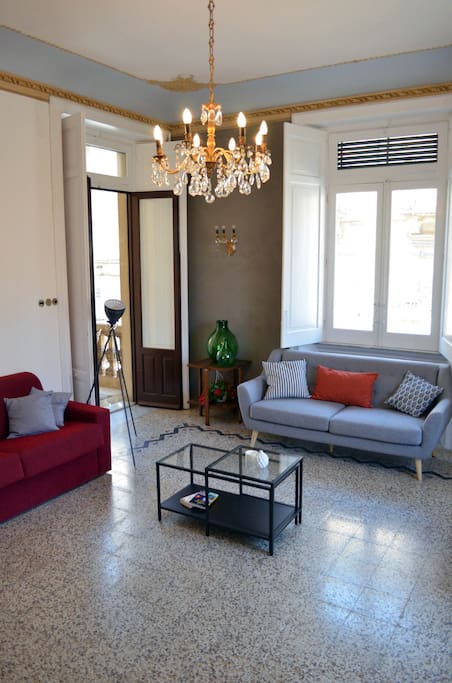 The living room and entrance to the patio