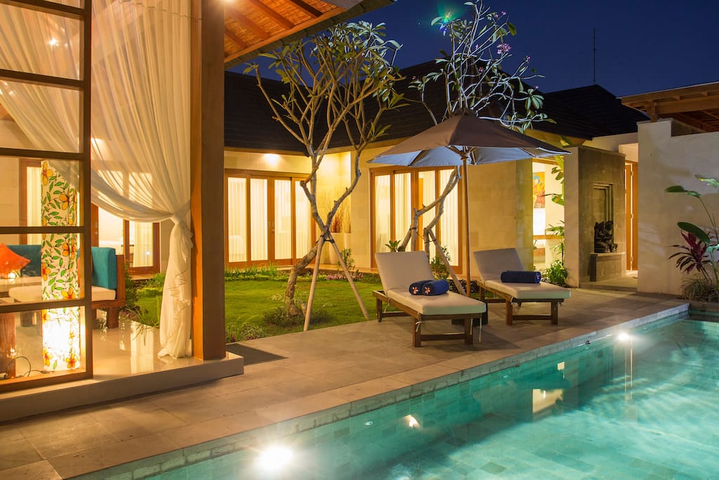 Private swimming pool and garden.