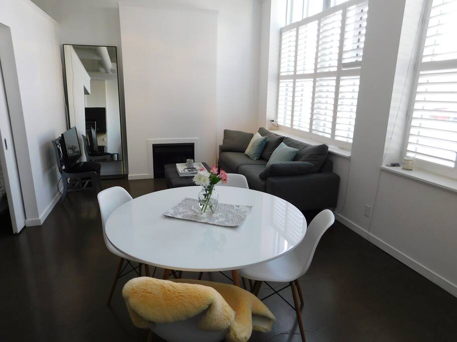 View of open concept dining room and living room