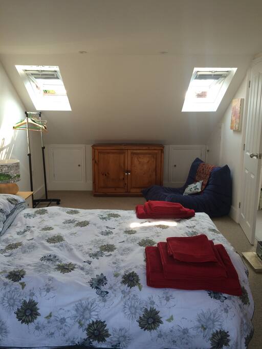 The bedroom from the other end, there is a clogged rail and a chest of draws. The room is easily big enough to put a single mattress or indeed a double if you want to bring children and have them in the same room.
