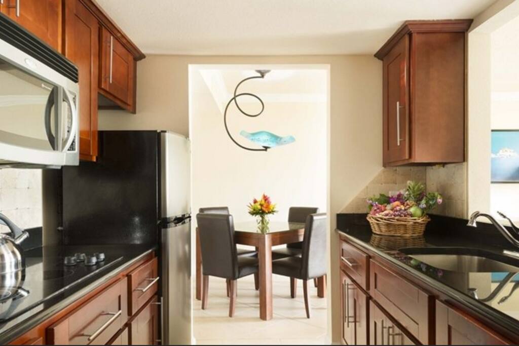 Kitchen looking into dining area