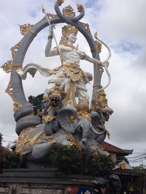 From the statue arjuna 100 meters to the north left of the road
