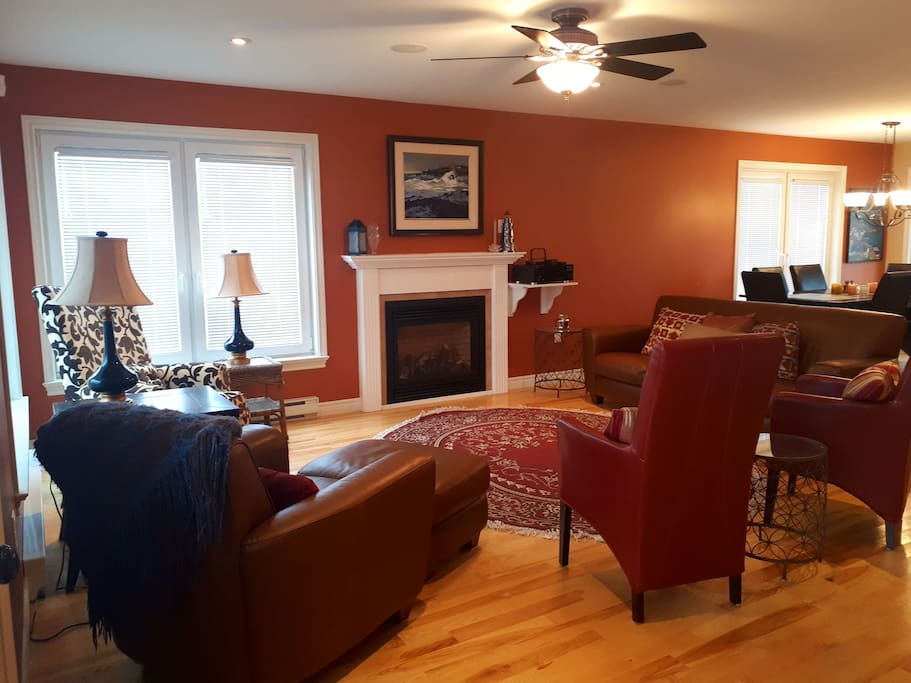 living room with gas fireplace
