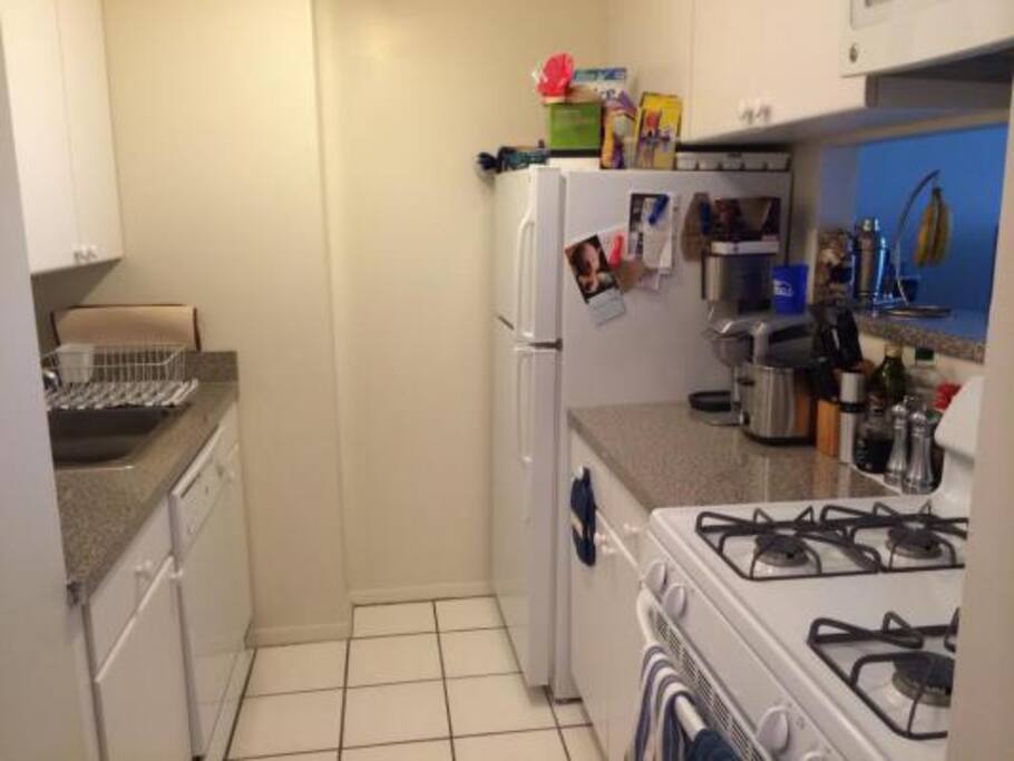 Kitchen with dishwasher, oven, full fridge, etc.