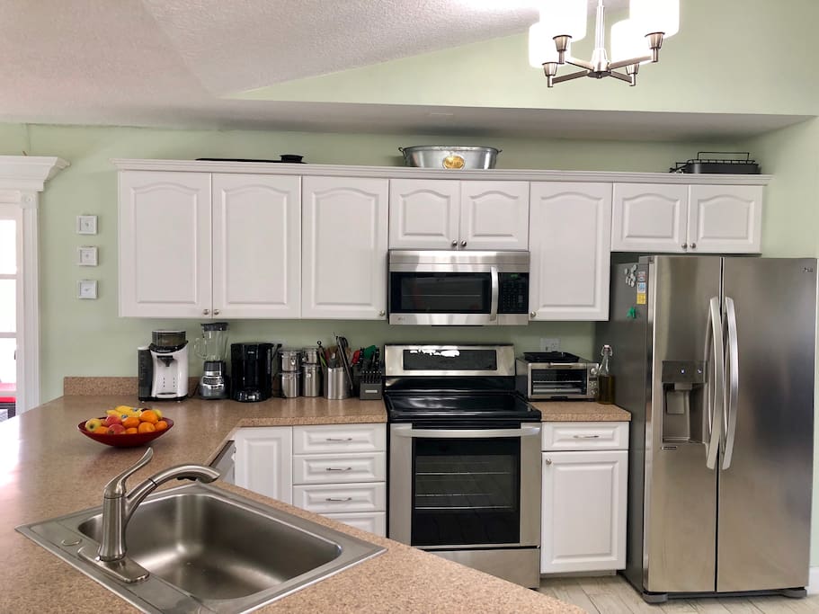 Kitchen. Brand new appliances. Fully stocked with pots/pans/dishes/silverware...