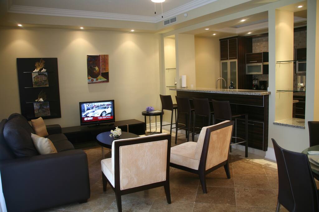 Living room with queen pull-out sofa bed