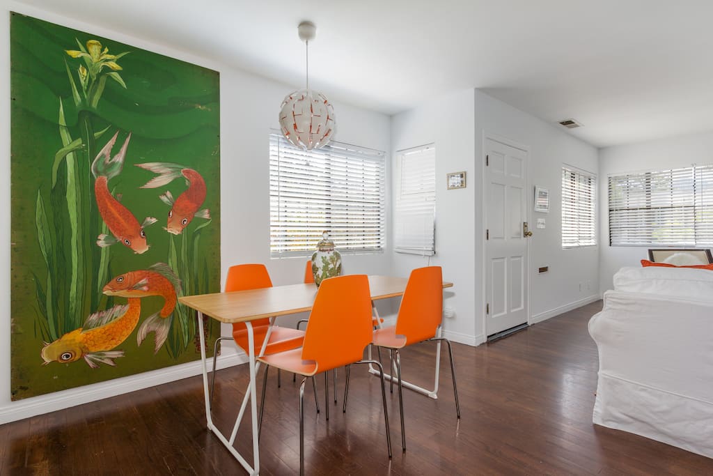 Dining area with original artwork