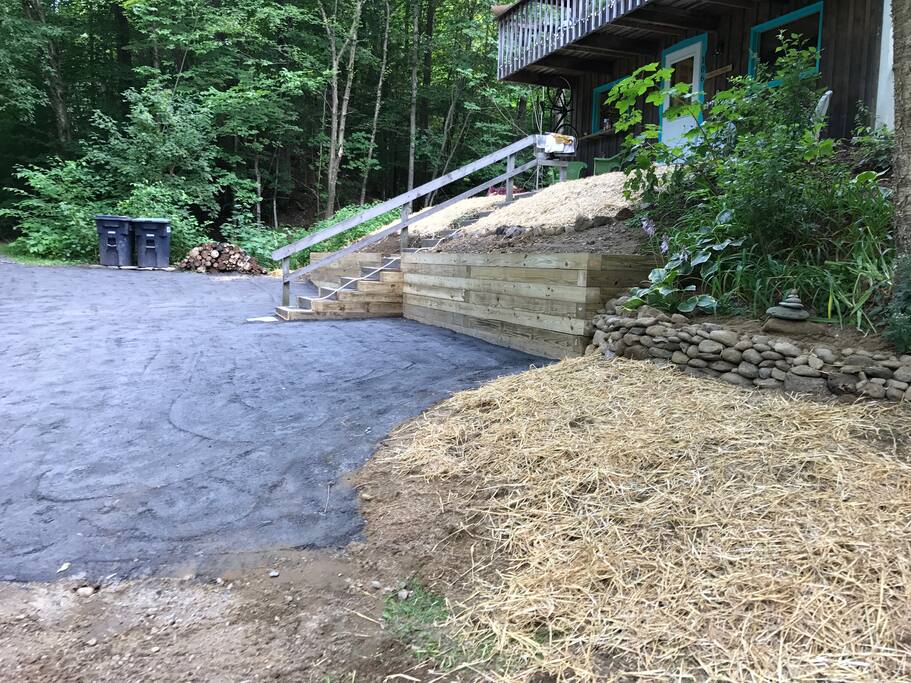 New retaining wall with deeper parking (Completed July 2017)