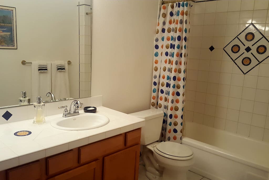 In-suite private bathroom. Two sinks. Full bath and shower.