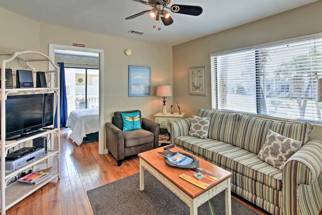 The cozy interior has been recently updated.