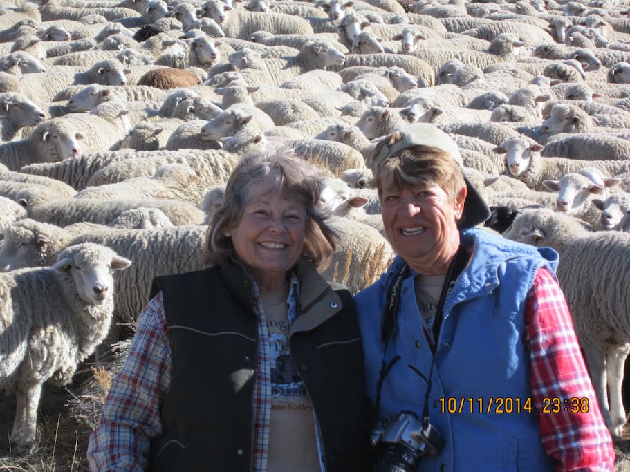 Judi and a guest at the neighbors ranch