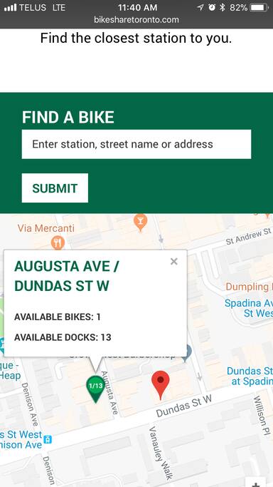 Bike rental station within short walking distance.