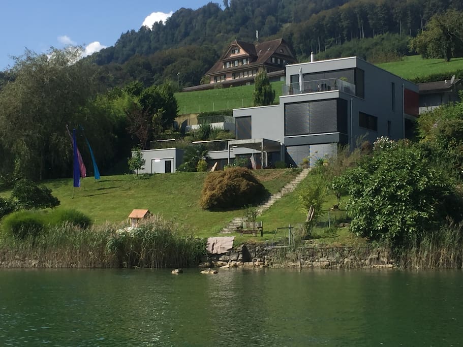 Summer: Villa Wilen taken from Lake Sarnen