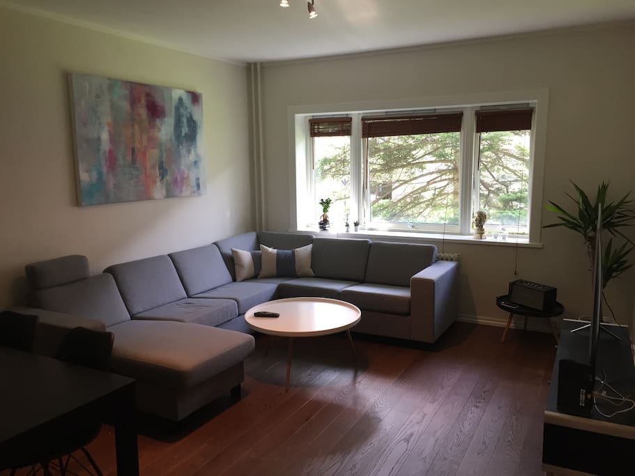 Living room with lagre couch.