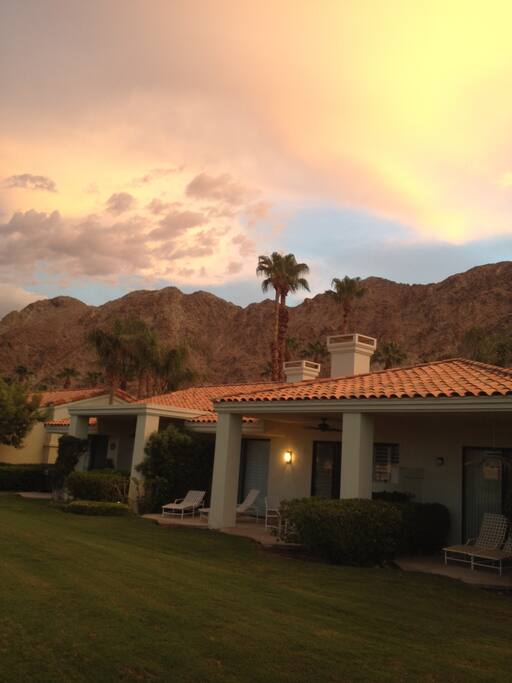 The backside of the condo at sunset.