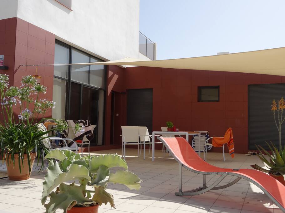 Large terrace with shade sail
