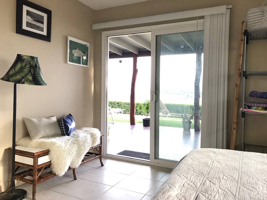 Private entry and exit, sliding door to porch