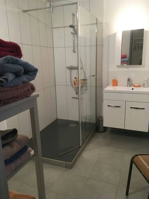 Grande douche et dressing.