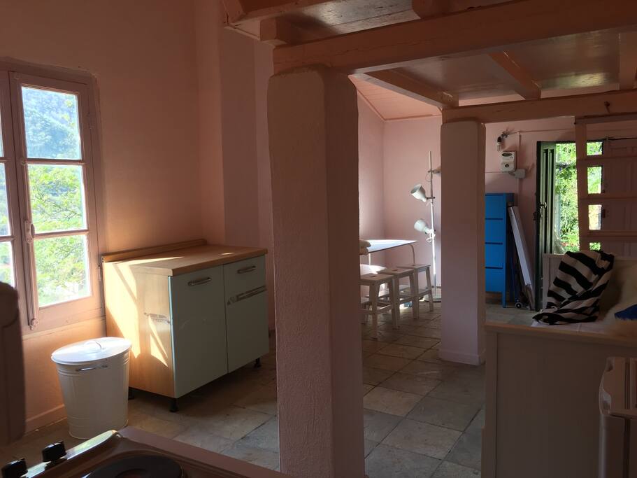 The main room - which has room for cooking, relaxing, working and sleeping!