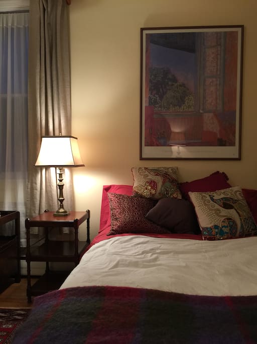 Cozy down comforter or blankets will keep you warm and comfortable, plenty of pillows for reading in bed.