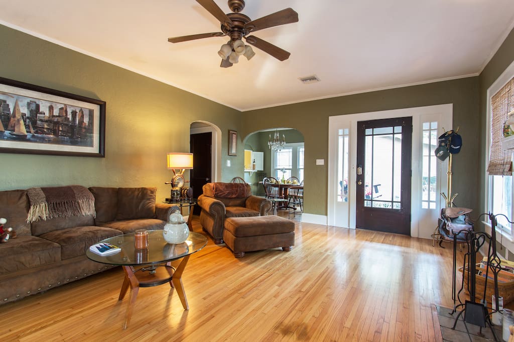 Living room with original hardwood floors