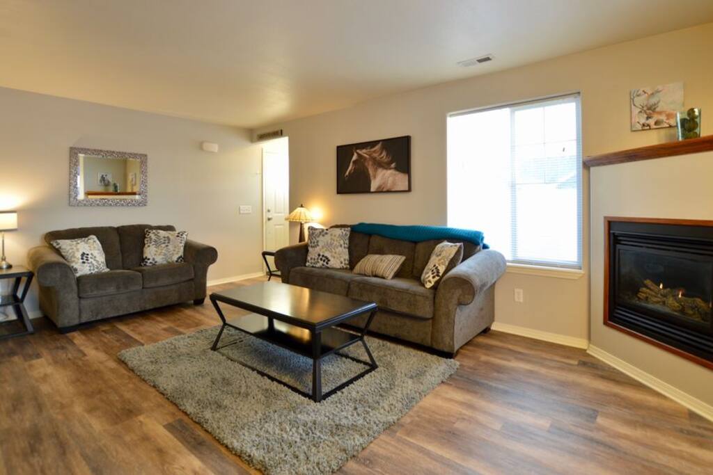 Large living room with flat screen T.V.