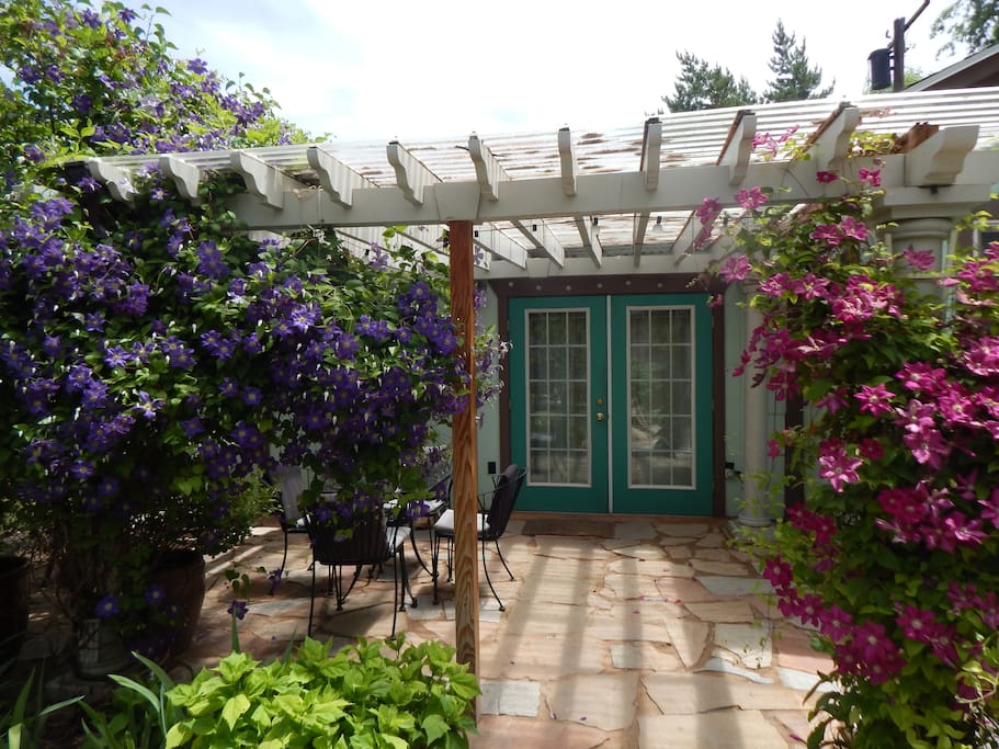 French doors open out onto covered patio