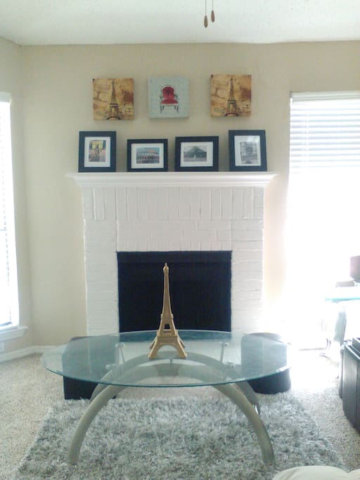 Fireplace and living area.