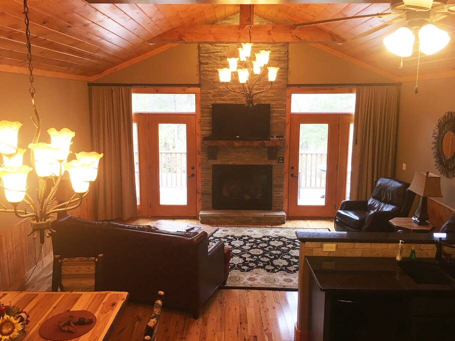 Cozy fireplace, warm, comfortable furnishings